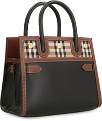 Leather Trim London Checks Top Handle Bag, gold hardware