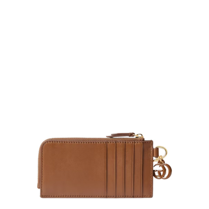 Card case with Double G charm in brown leather