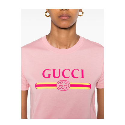 Cotton Jersey T-Shirt with Print in Pink