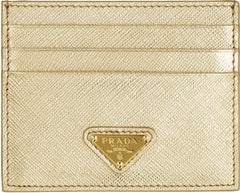 Saffiano Leather Cardholder, Gold Hardware