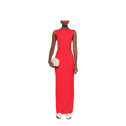 Red Boat Neck Sleeveless Maxi Dress