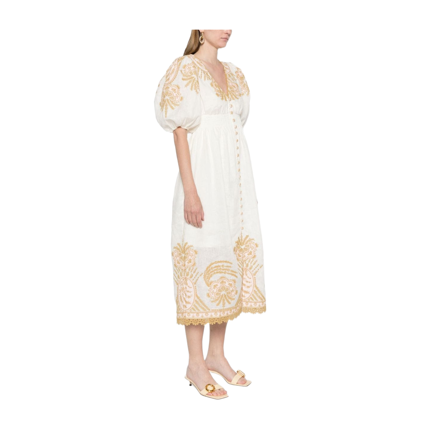 Embroidered Linen Midi Dress