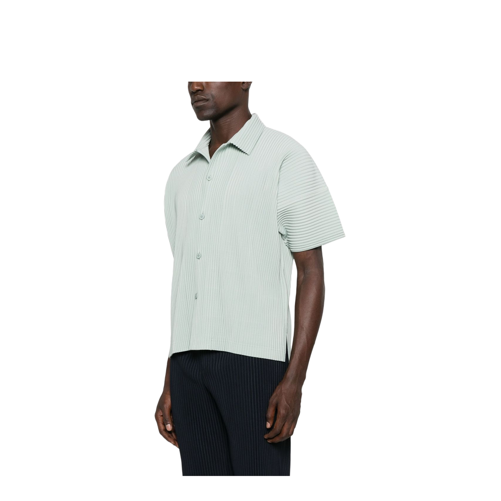 Light Green Short Sleeves Button Fastening Collared Top