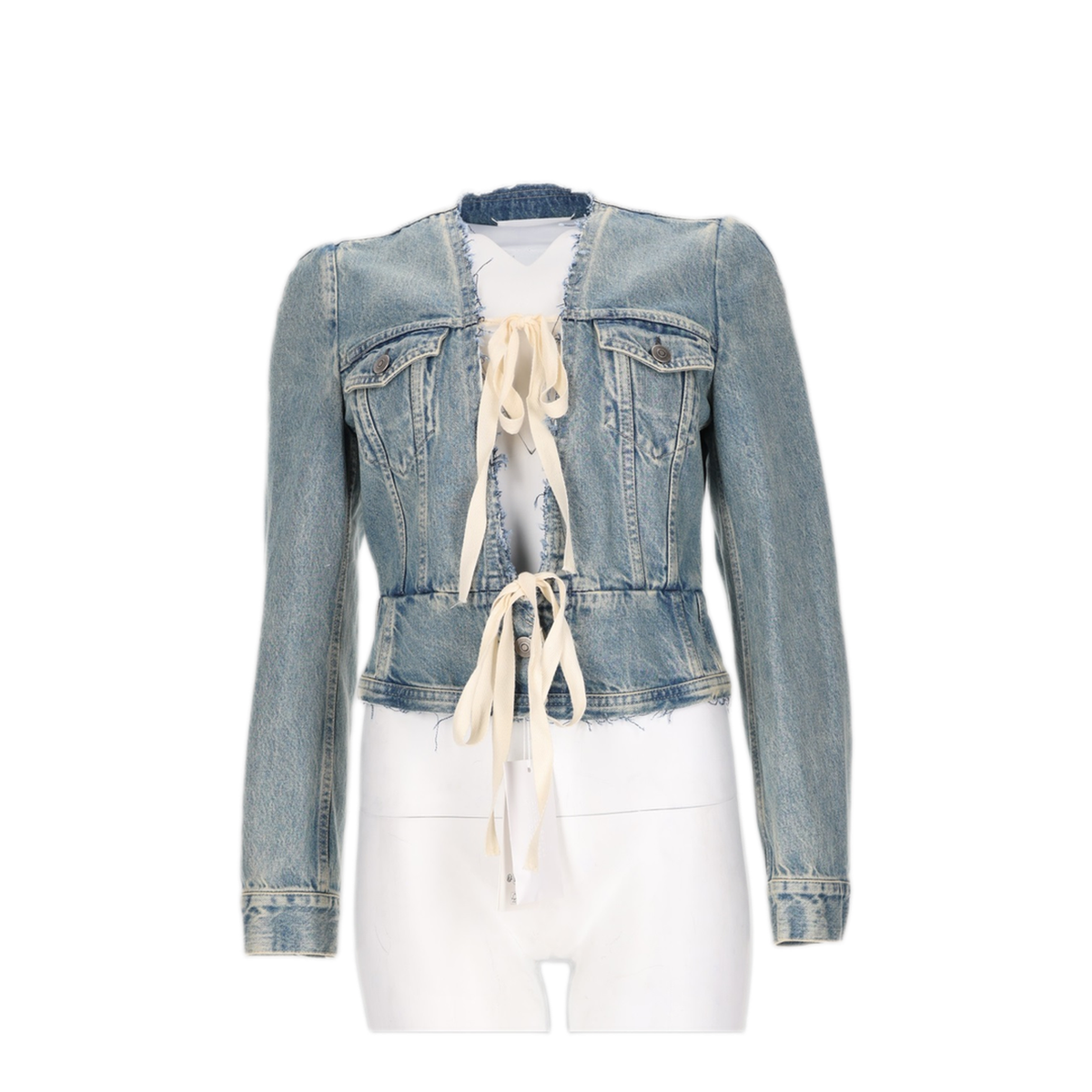 Light Blue Cotton Denim Jacket With V-Neck