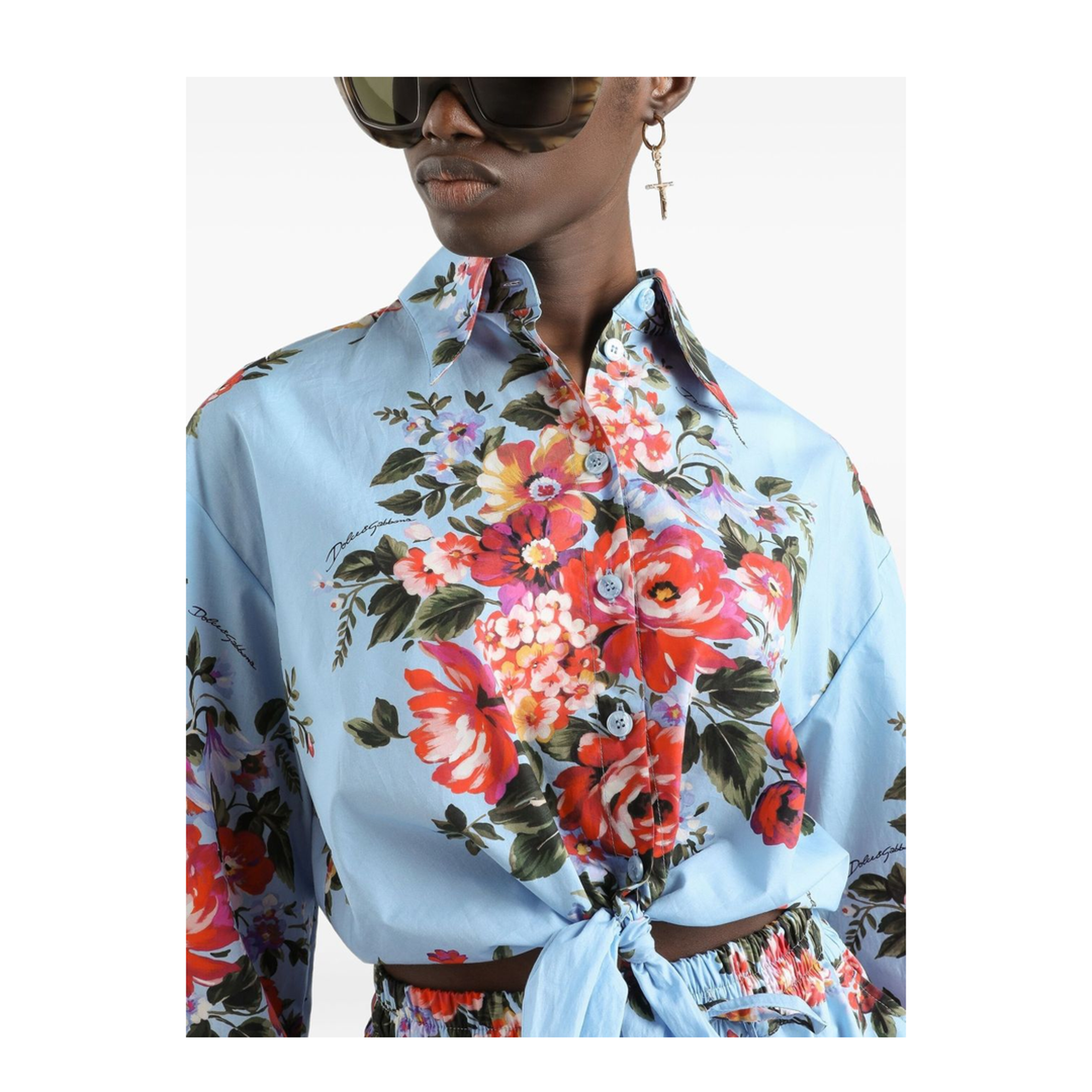 Floral bouquet-print cotton shirt