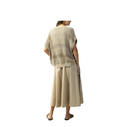 Striped Cotton Knitted Sweater - Beige