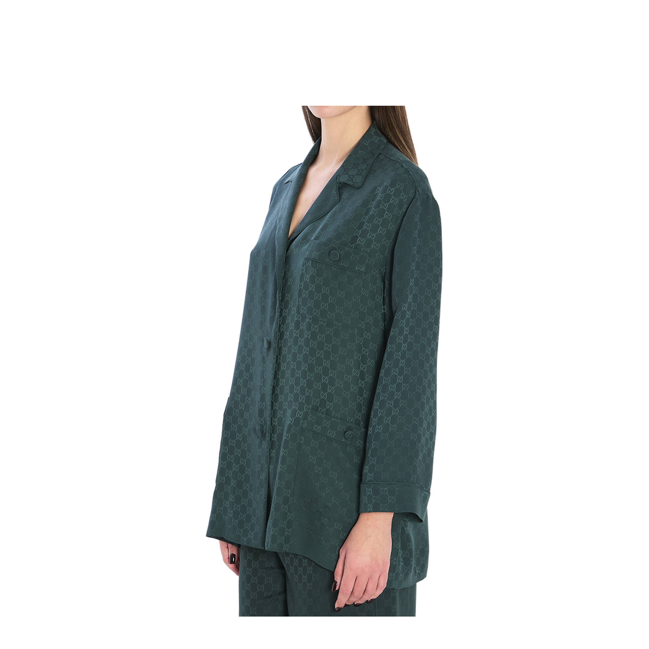 Silk Jacquard Shirt in Dark Green