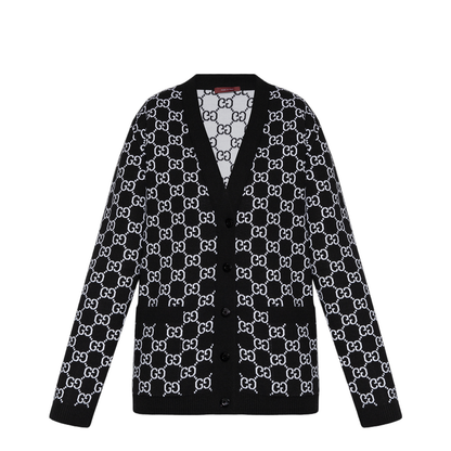 Reversible Wool Jacquard Cardigan in Black and White