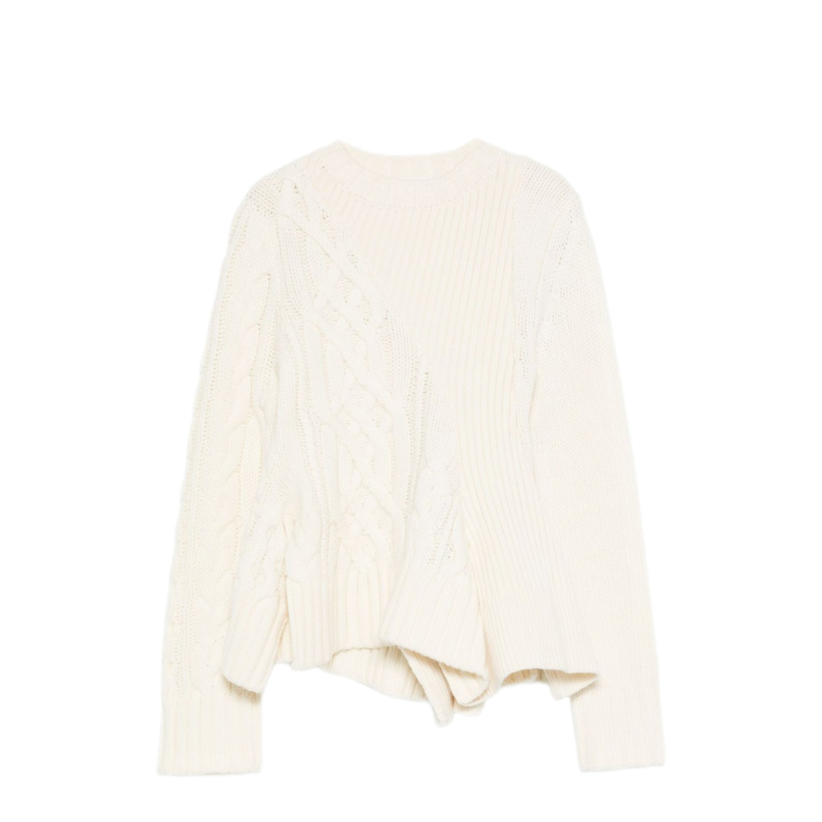 MAYFEYR - Sacai - Off White Wool Blend Cable Knit Sweater - 2508054151