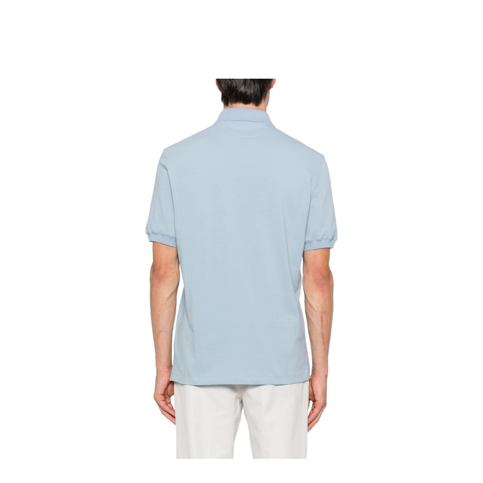 Light Blue Cotton Short Sleeve Polo Shirt with Embroidered Detail