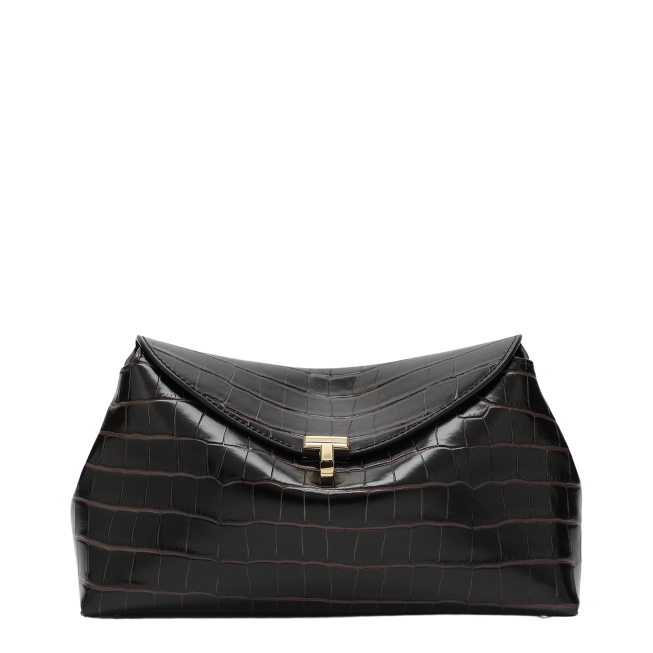 MAYFEYR - Toteme - Brown T-Lock Clutch In Crocodile-Embossed Leather - 243-WAL944LE0076034