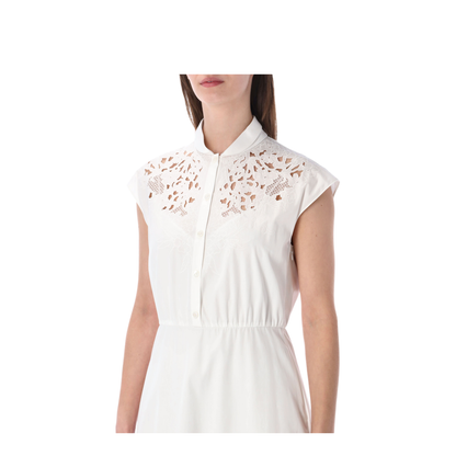 White Midi Dress with Sangallo Embroidery
