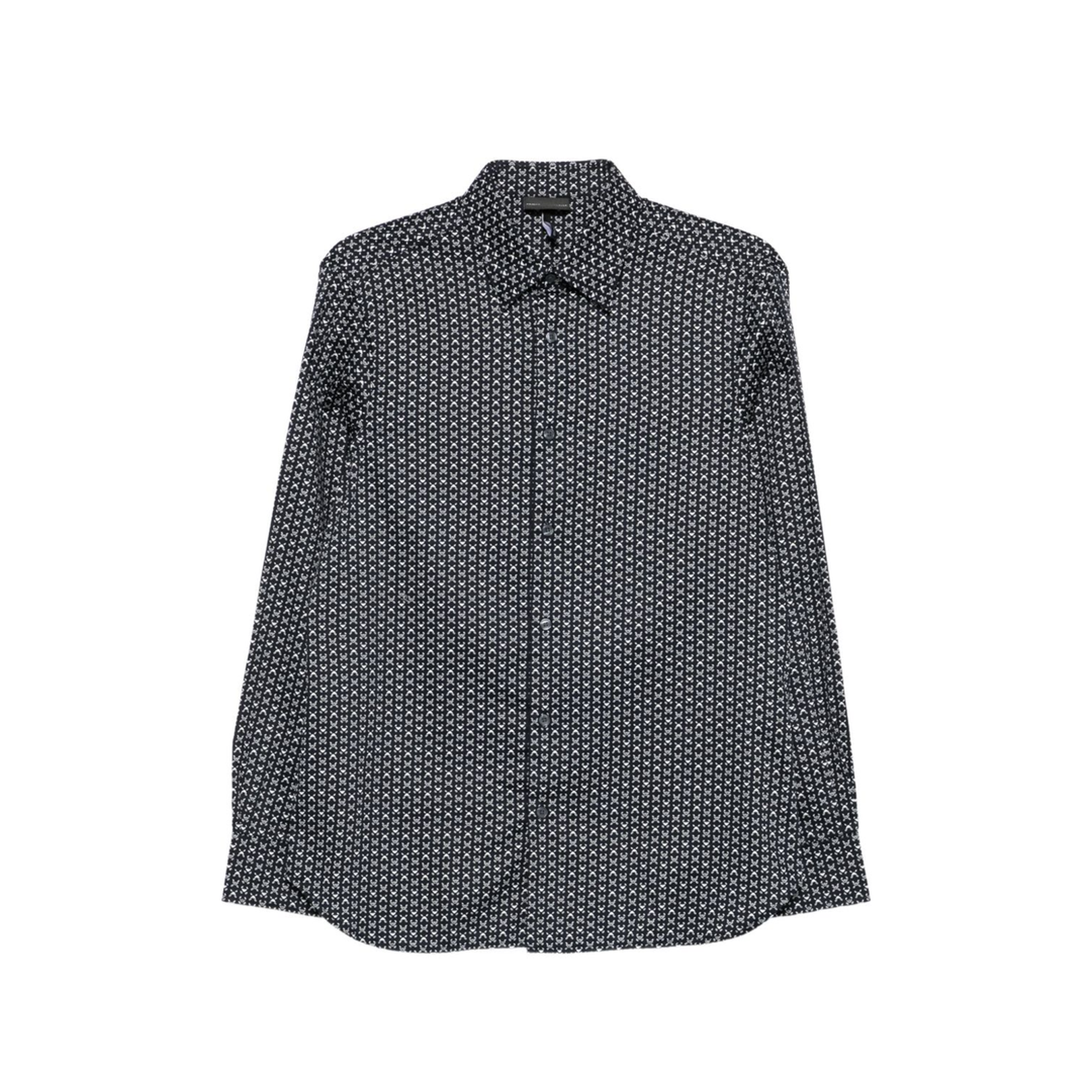 Navy Blue Geometric Print Long Sleeve Button Fastening Collared Shirt
