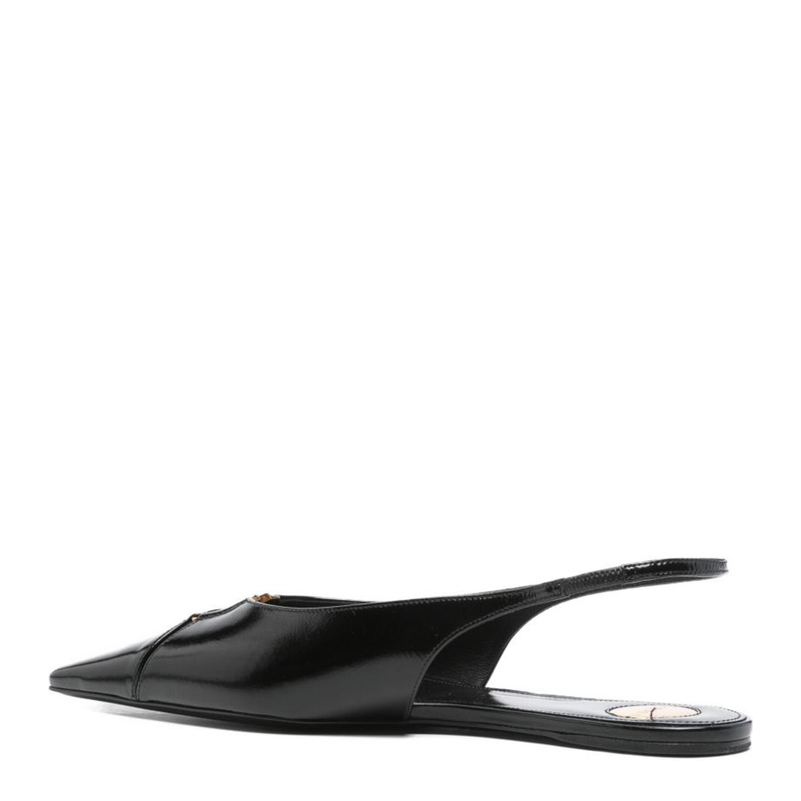 Black Leather Pointed Toe Slingback Strap Flat Sole
