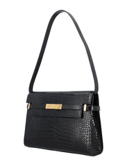 Manhattan Croc Embossed Shoulder Bag, Gold Hardware