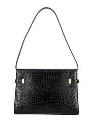 Manhattan Croc Embossed Shoulder Bag, Gold Hardware