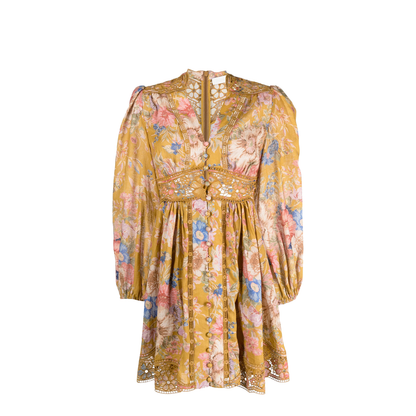 Printed Linen August Plunge Mini Dress