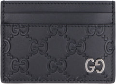 Black Gg Signature Leather Card Case