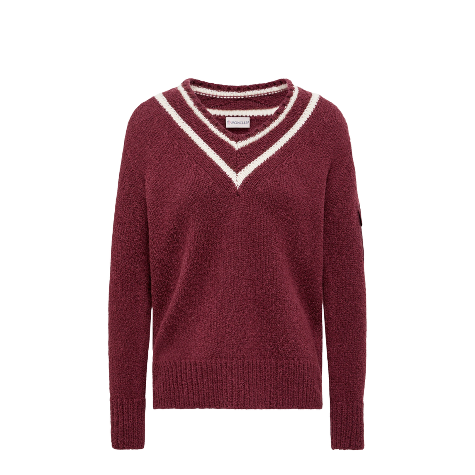 Burgundy Padded V-Neck Cotton & Wool Blend Jumper