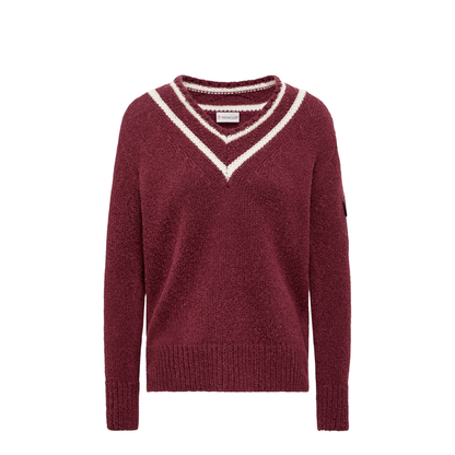 Burgundy Padded V-Neck Cotton & Wool Blend Jumper