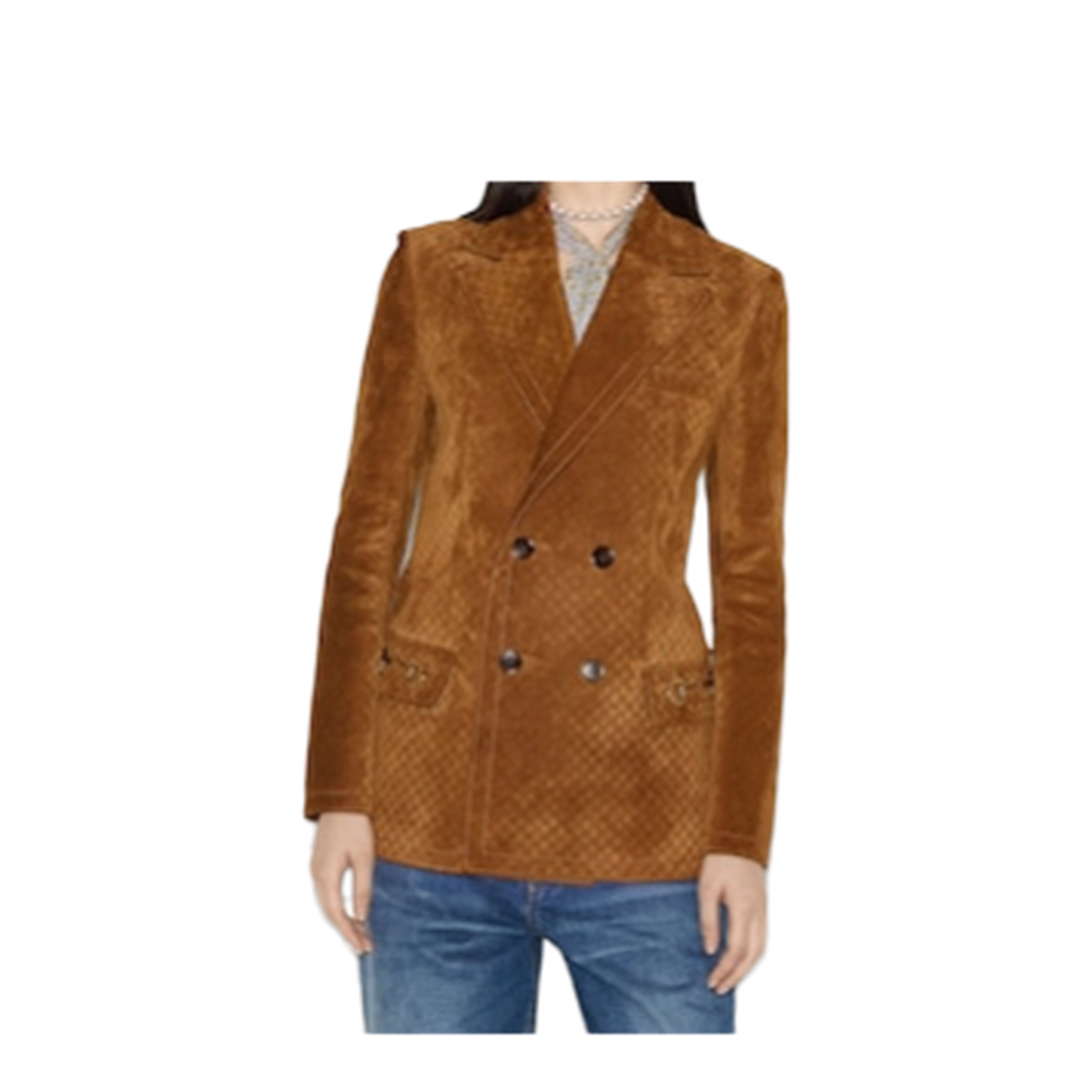 Suede Double-Breasted Jacket in Brown