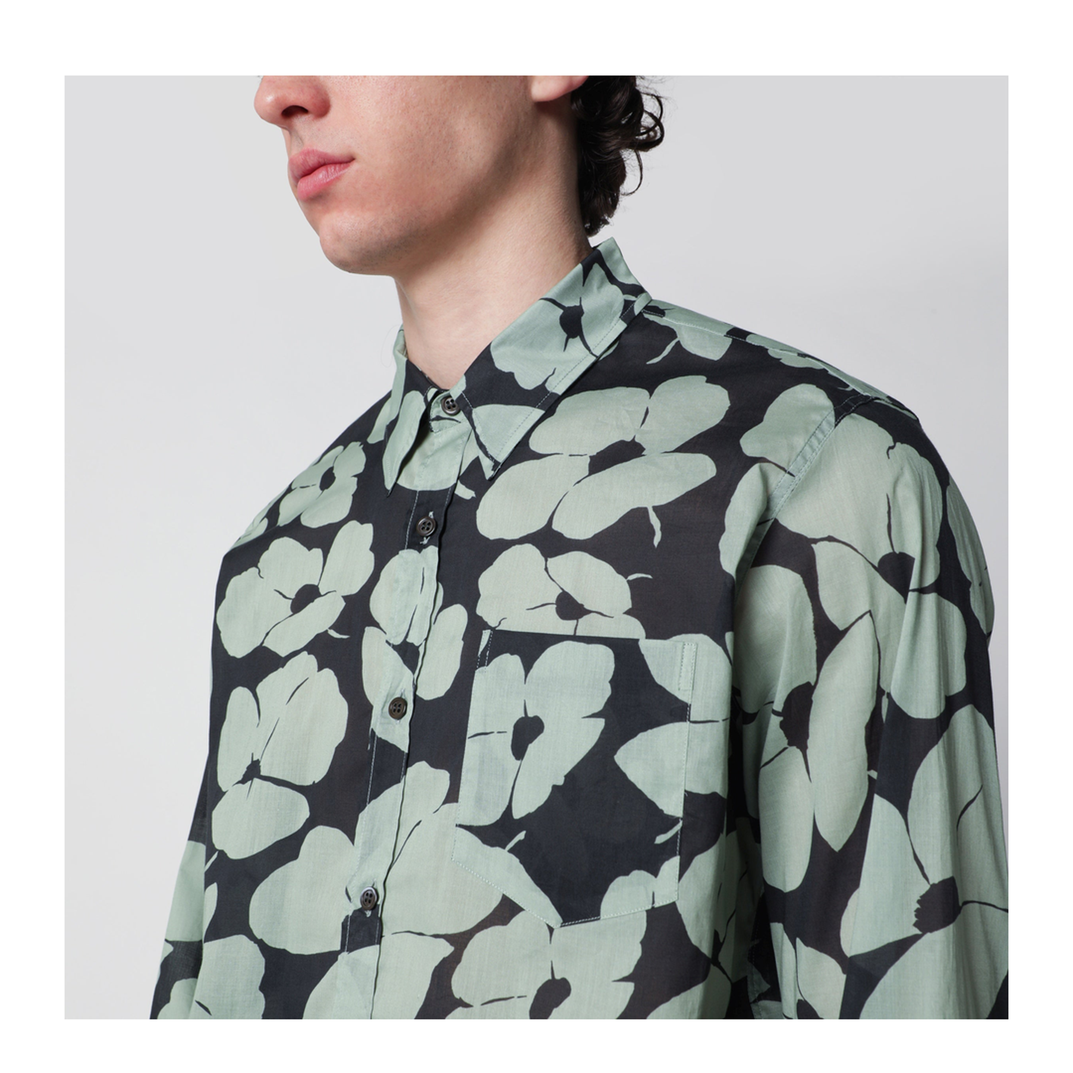 Shirt with Floral Print Pistachio Color