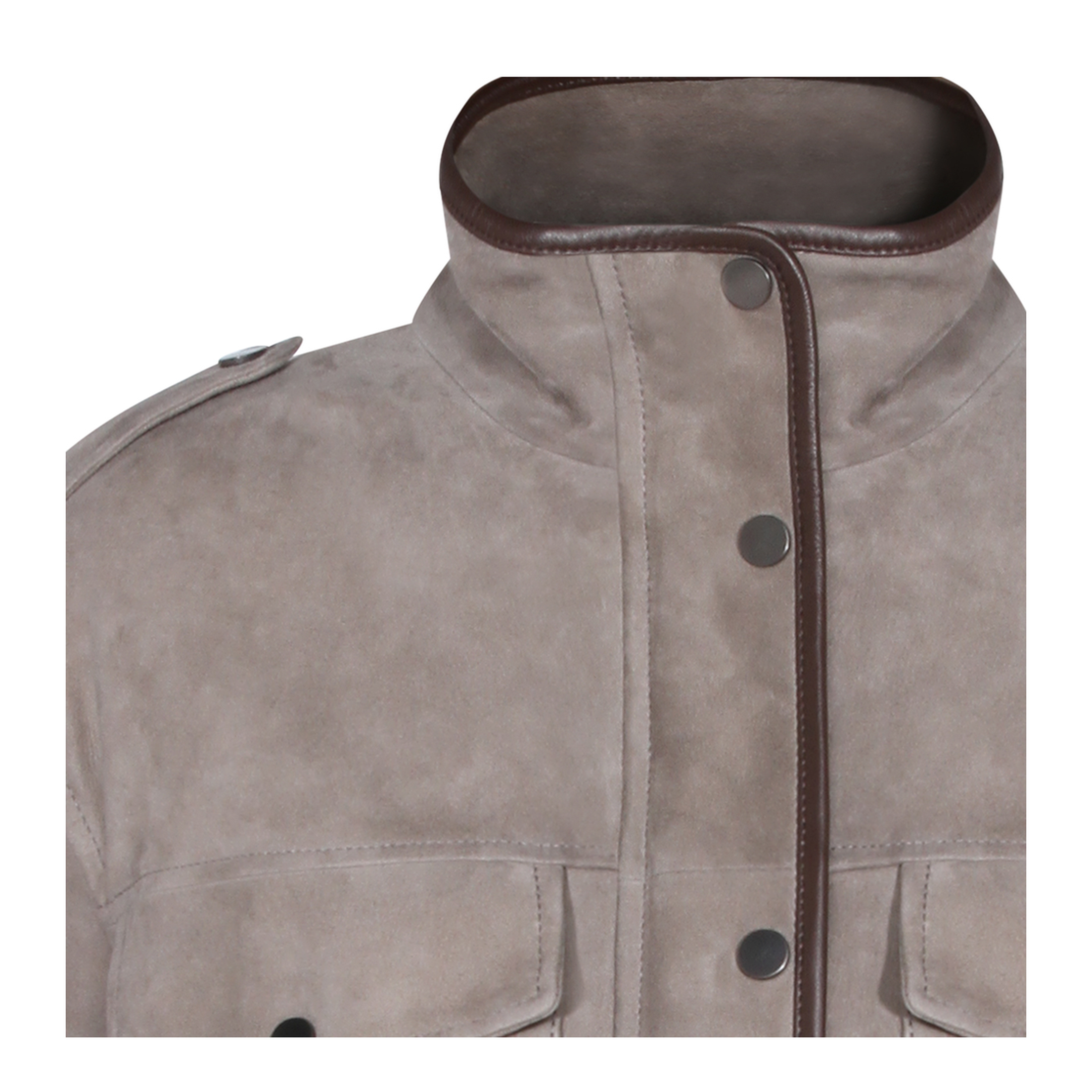 Faded Green Jacket With High Neck And Front Patch Pockets In Suede