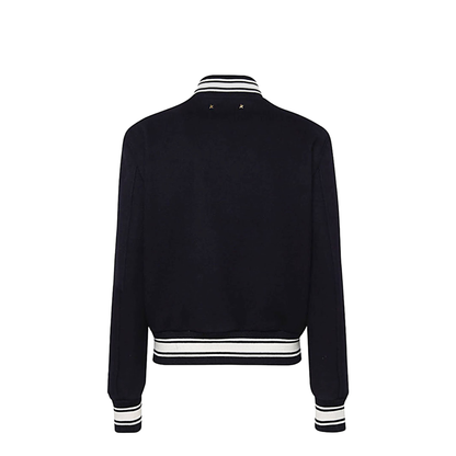 Black Virgin Wool Embroidered-Logo Bomber Jacket