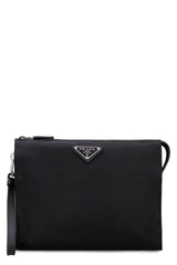 Logo Plaque Zipped Clutch Bag