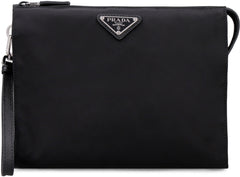 Logo Plaque Zipped Clutch Bag