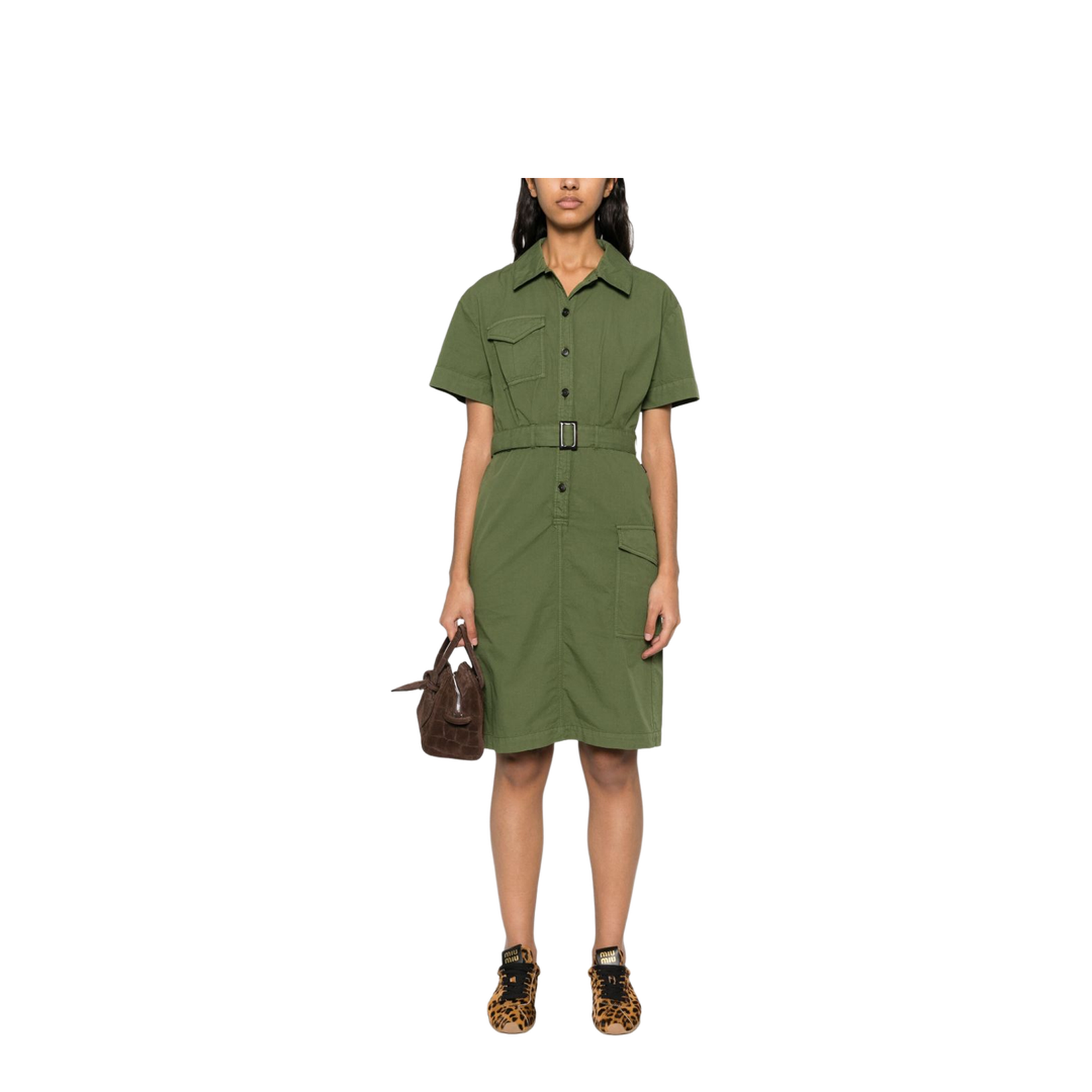 Cotton Shirt Dress in Green
