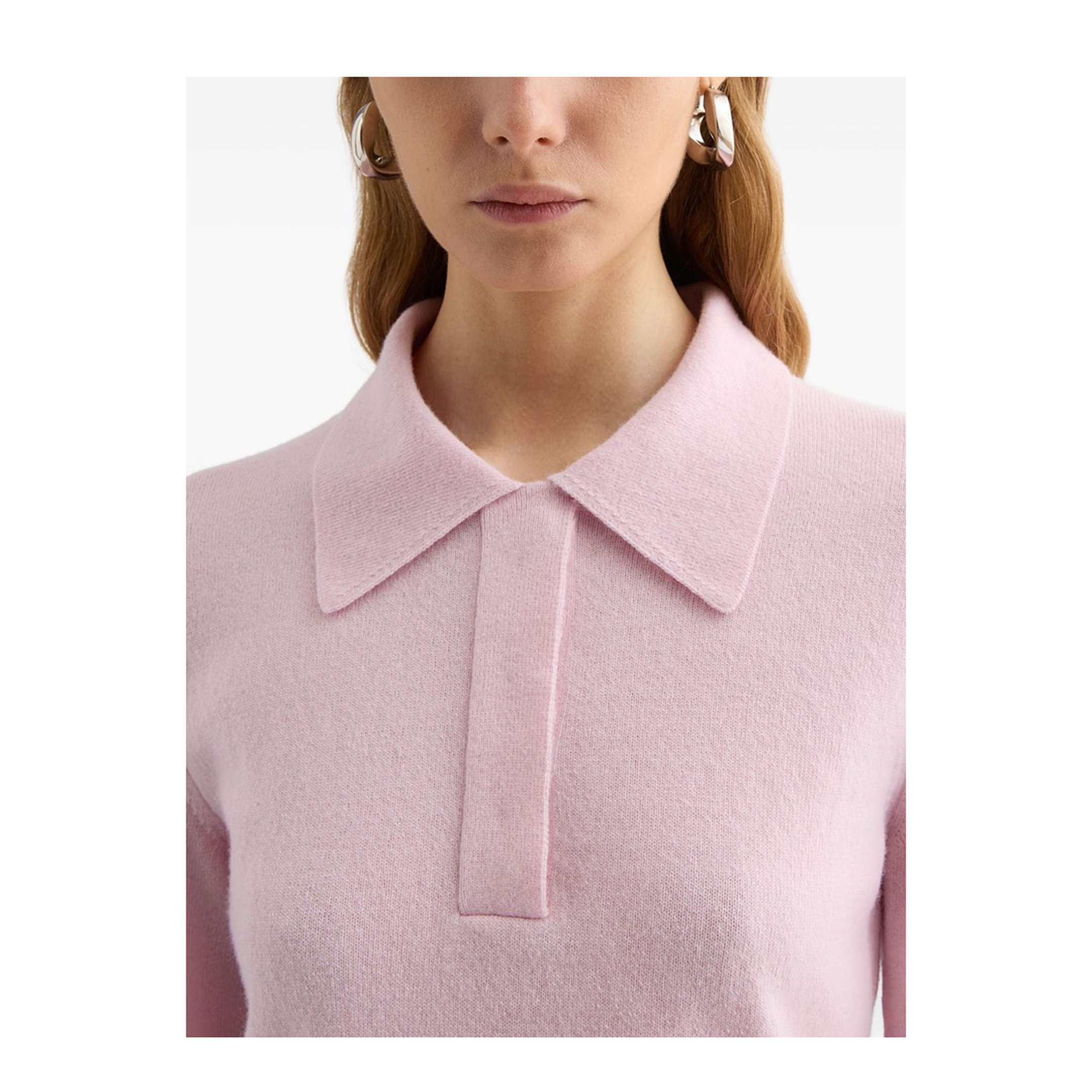 Lightweight Wool Polo Sweater Pink