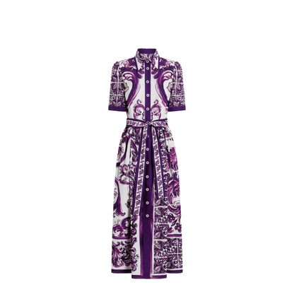 Majolica-print poplin shirt dress