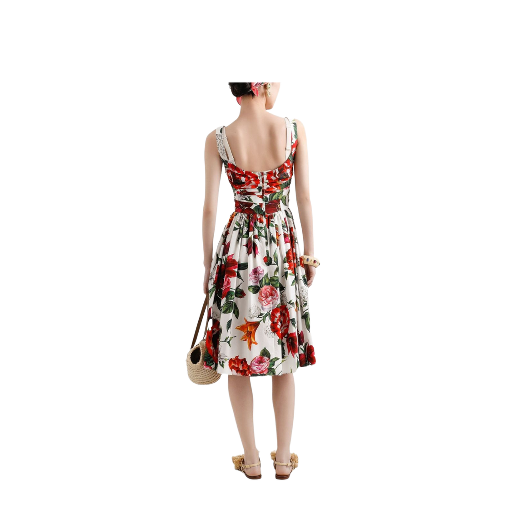 Flower-print Sleeveless Poplin Dress