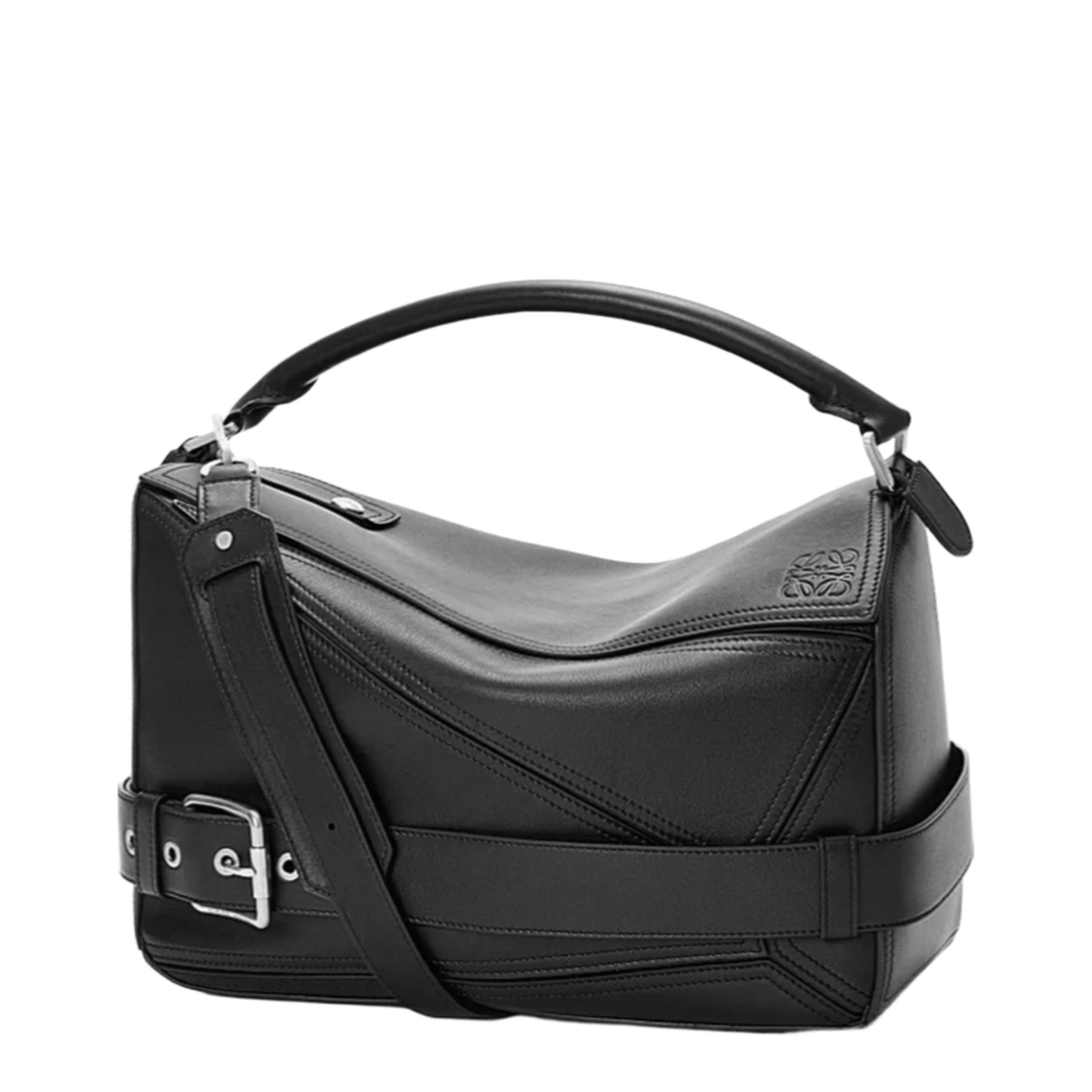 Large Puzzle Biker Bag in Shiny Calfskin Black