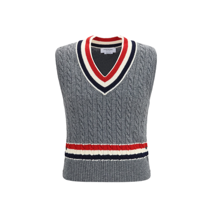 MAYFEYR - Thom Browne - Cable Knit Cricket V Neck Vest - MKV098AY1026