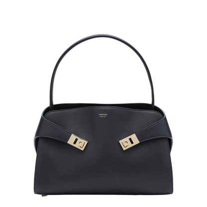 Navy Blue Hug Soft M Handbag in Leather