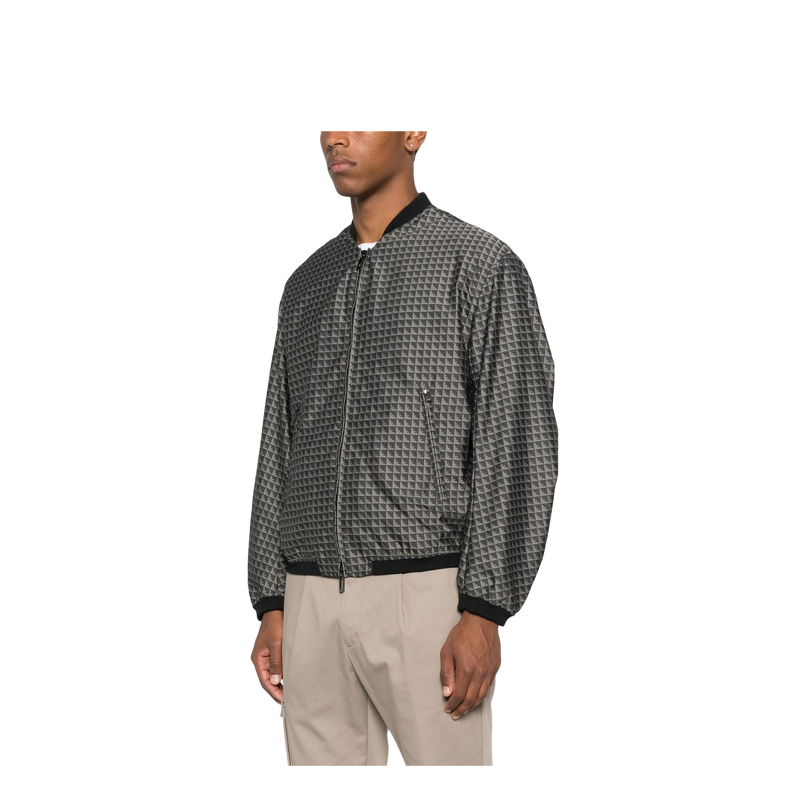 Blouson in Nylon Jacquard with Repeated Eagle Motif