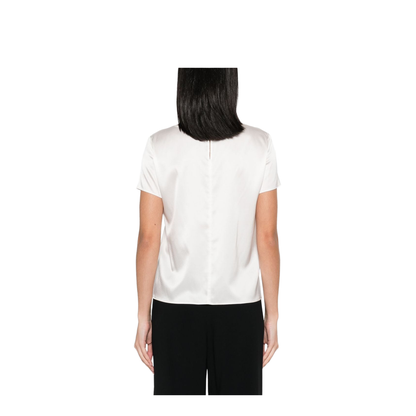 White Stretch-Silk Satin Weave Top