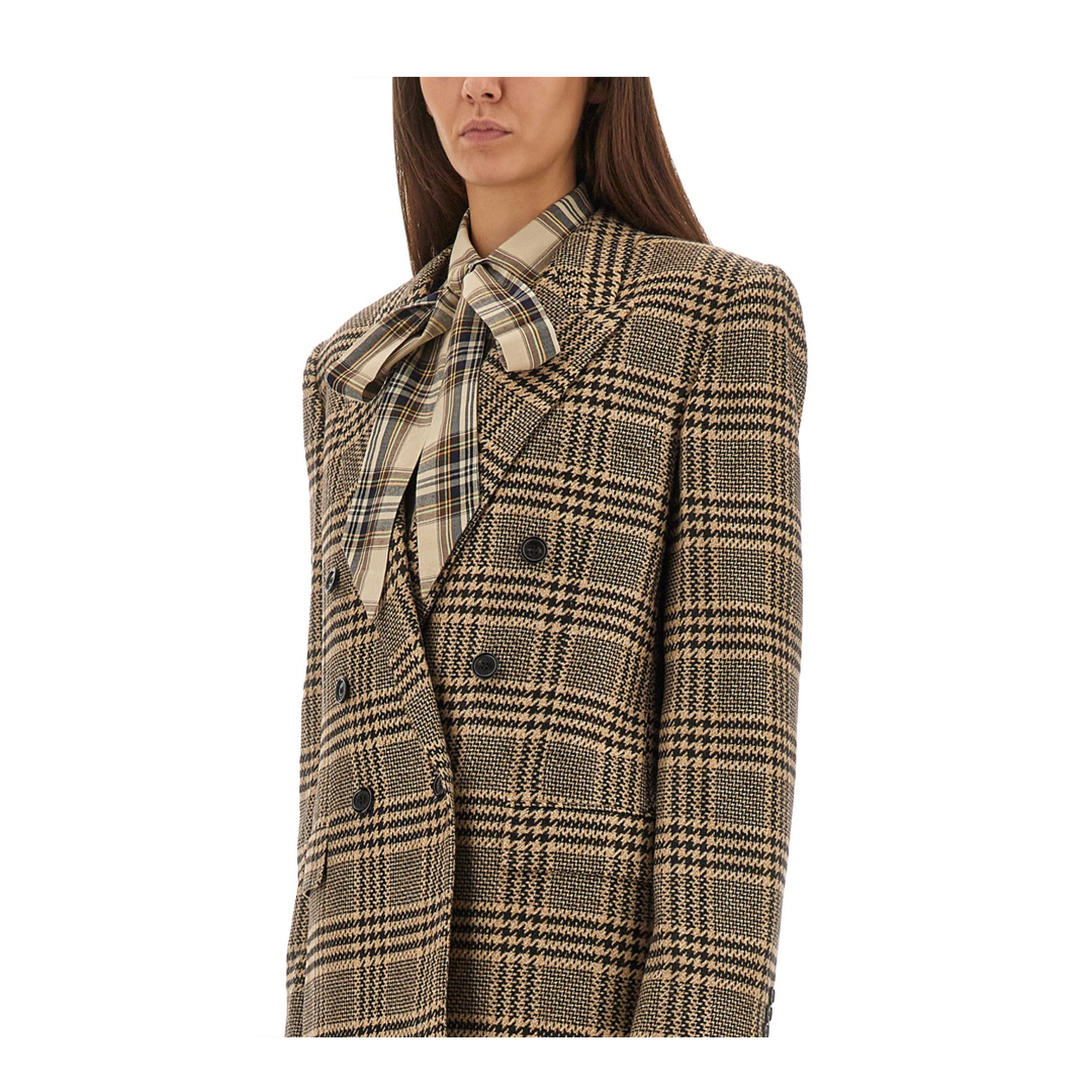 Jacket in Prince of Wales Silk and Cashmere in Black