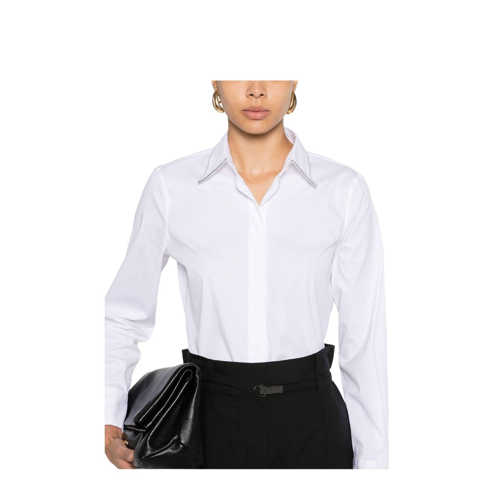 Stretch Cotton Poplin Shirt with Shiny Collar