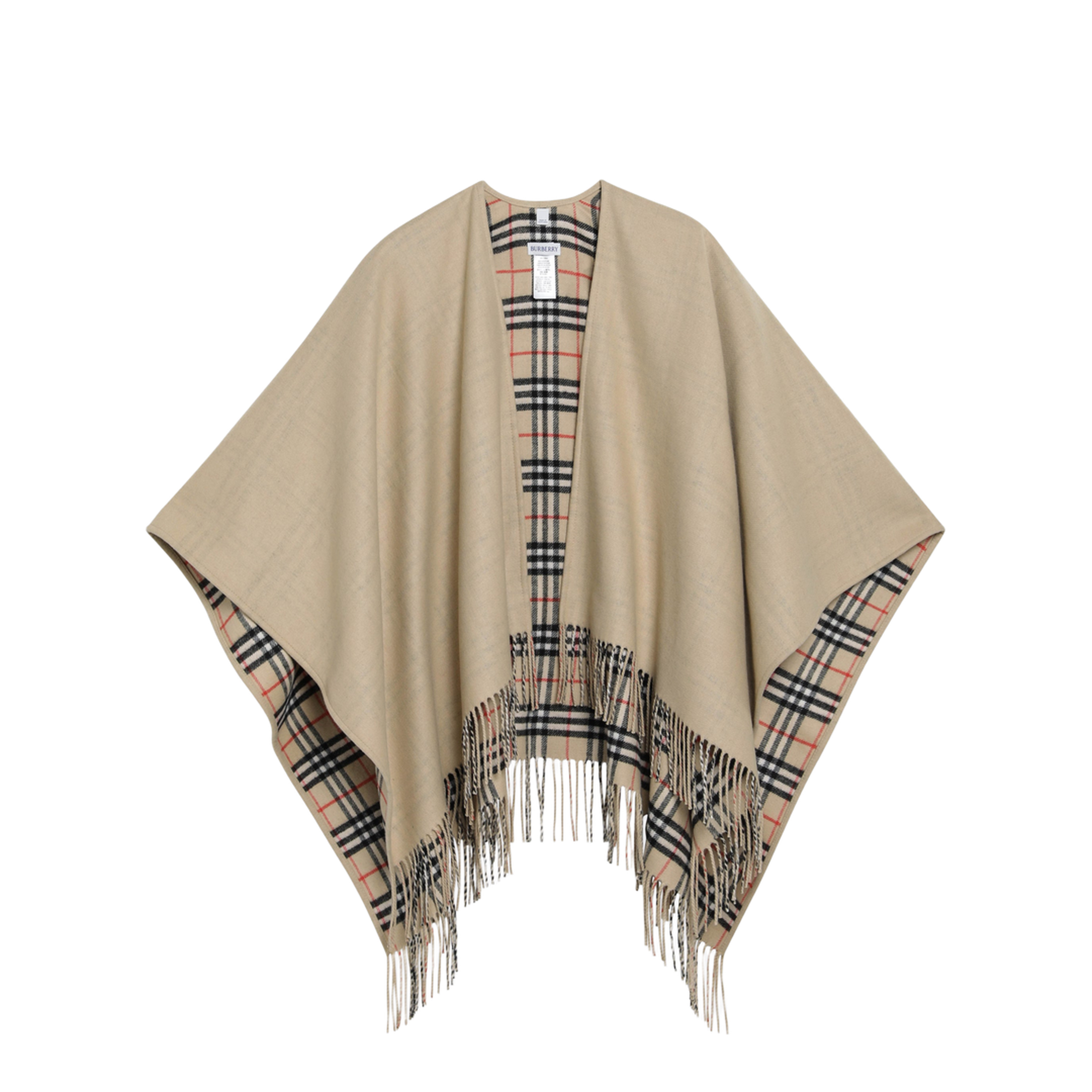 MAYFEYR - Burberry - Reversible Wool Check Cape With Fringes In Sand Beige - 8122805174346C1309