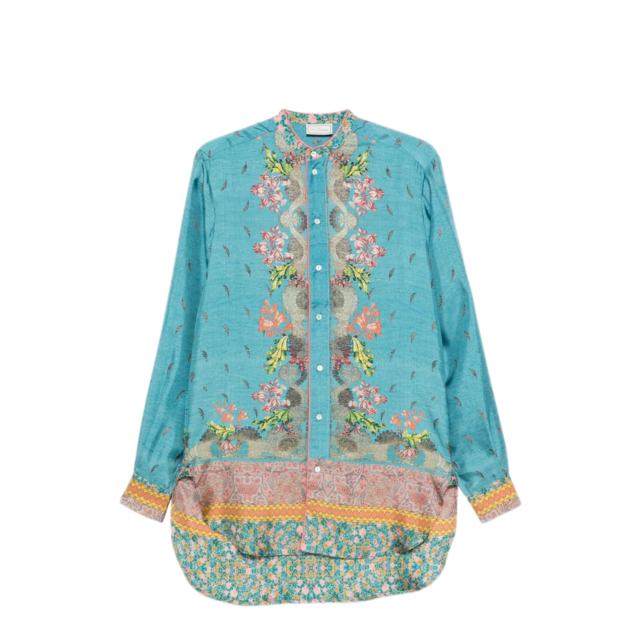 MAYFEYR - Pierre Louis Mascia - Blue Floral Print Silk Shirt - ALOESCML11185101517870