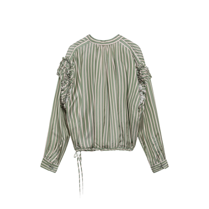 MAYFEYR - Dries Van Noten - Green Striped Wrap Shirt In Cupro - 107453274604