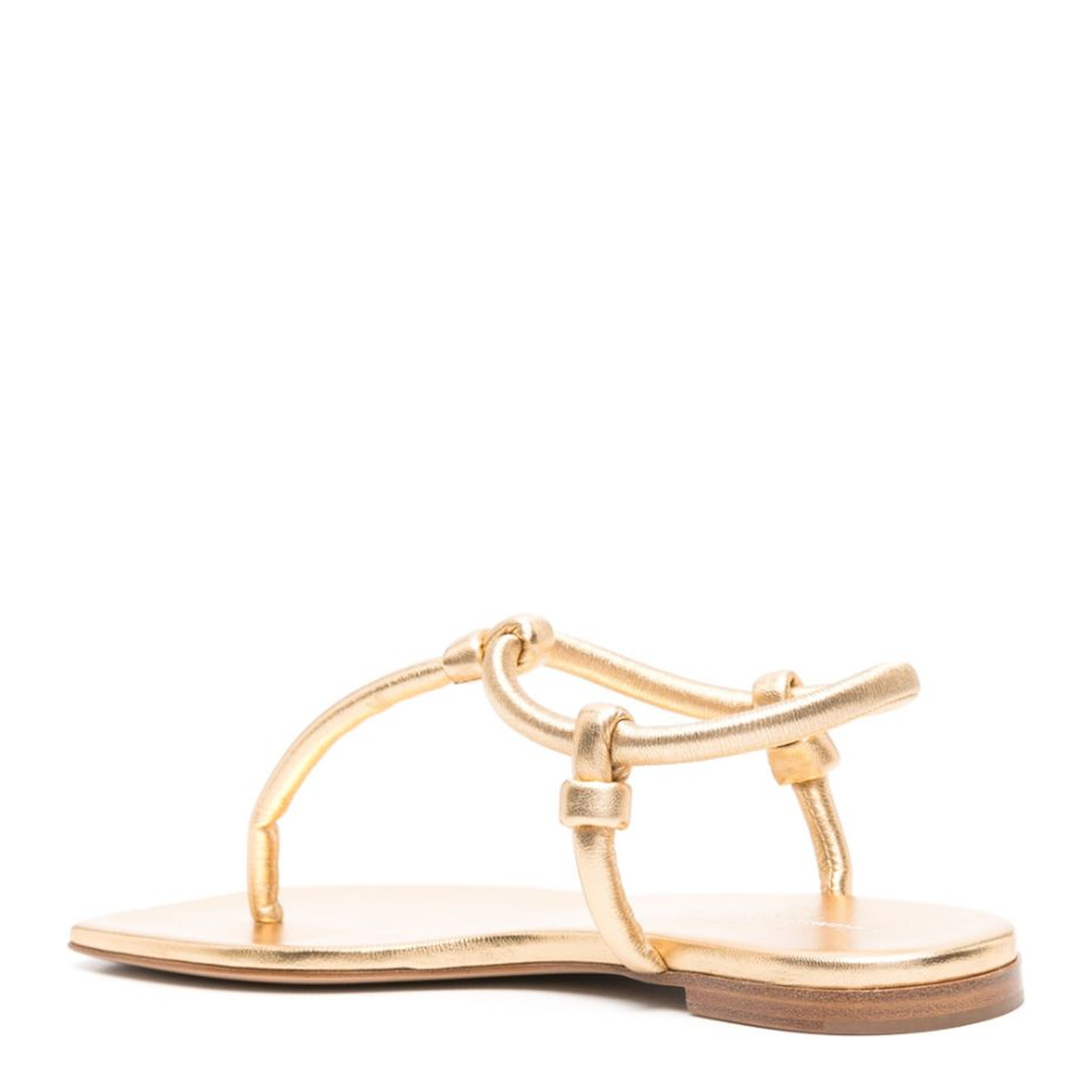 Gold-tone Nappa Leather Square Open Toe Thong Strap