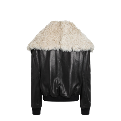 MAYFEYR - The Attico - Black Leather Bomber Jacket With Shearling Collar - 261WCB00129LBT166AA418