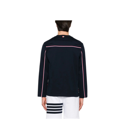 MAYFEYR - Thom Browne - Oversized Long Sleeve Tee With Rwb Knit Trim In Medium Weight Jersey - MJS289A00042415