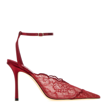 MAYFEYR - Jimmy Choo - Faiz 100 Red Lace Pumps - FAIZ100HBVRUBYREDRUBYRED