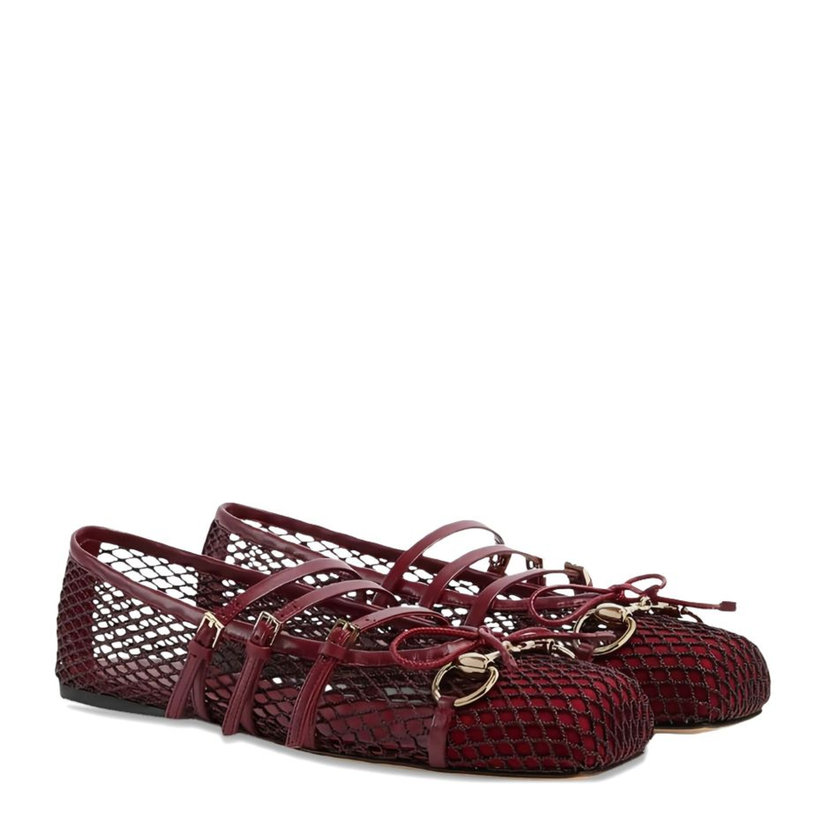 Horsebit Ballet Flat in Rosso Ancora Mesh
