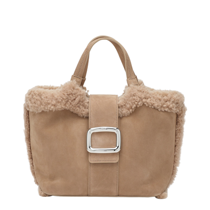 Choc Shopping Bag in Suede and Shearling Brown